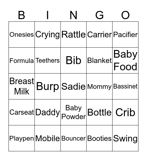 Sadie's  Bingo Card