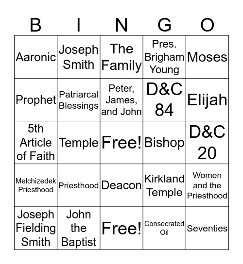 Priesthood Bingo Card