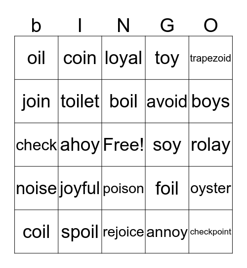 Mason oy,oi words Bingo Card