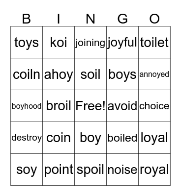 Colin  oi,   oy Bingo Card