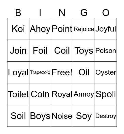 Oi,Oy Bingo Card