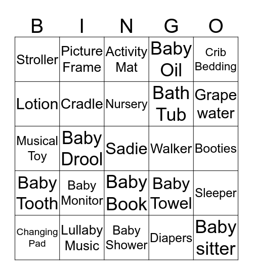 Sadie's  Bingo Card