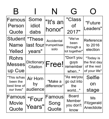 Graduation 2017 Bingo Card