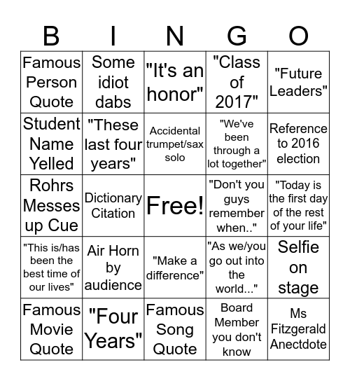 Graduation 2017 Bingo Card