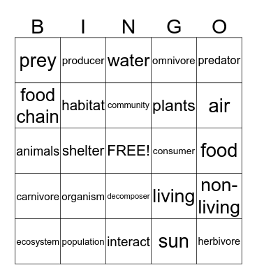 Ecosystems! Bingo Card