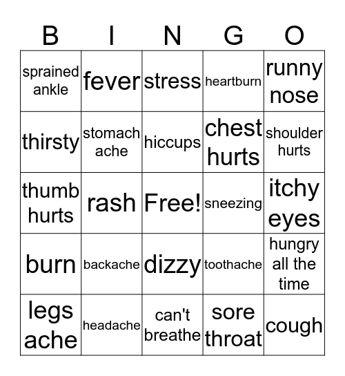 Symptoms Bingo Card