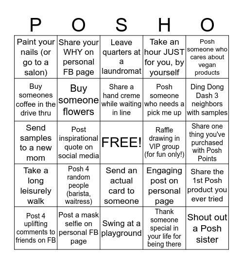 Glittery Posh! Bingo Card