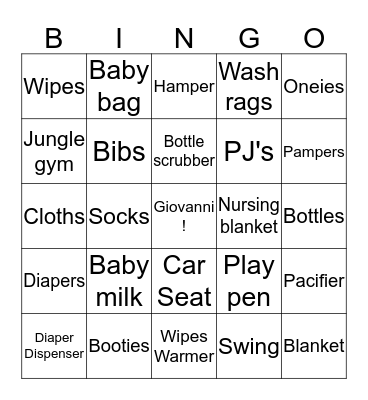 Giovanni Bingo Card