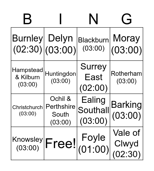 CONSTITUENCY BINGO! Bingo Card