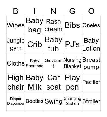 Giovanni Bingo Card