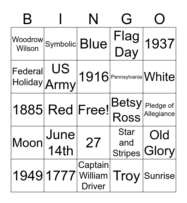 Flag Day Bingo Card