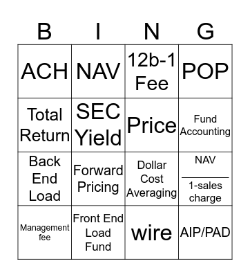 Fund Pricing Bingo Card
