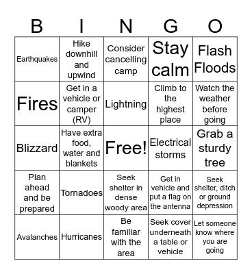 Severe Weather Conditions Bingo Card