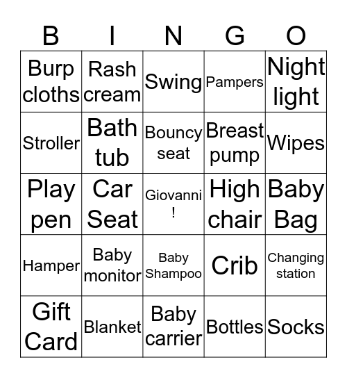 Giovanni Bingo Card