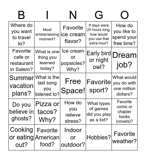 Get-to-Know-You BINGO! Bingo Card