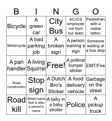 Team Lunch Bingo Card