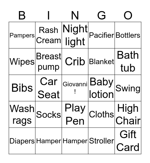 Giovanni Bingo Card
