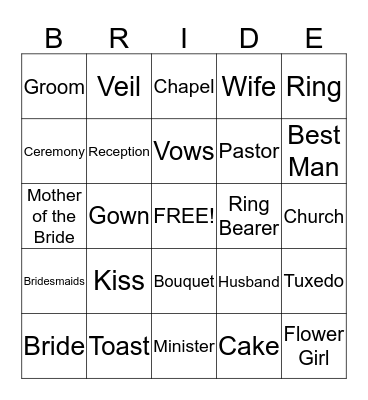Bre's Wedding Shower Bingo Card