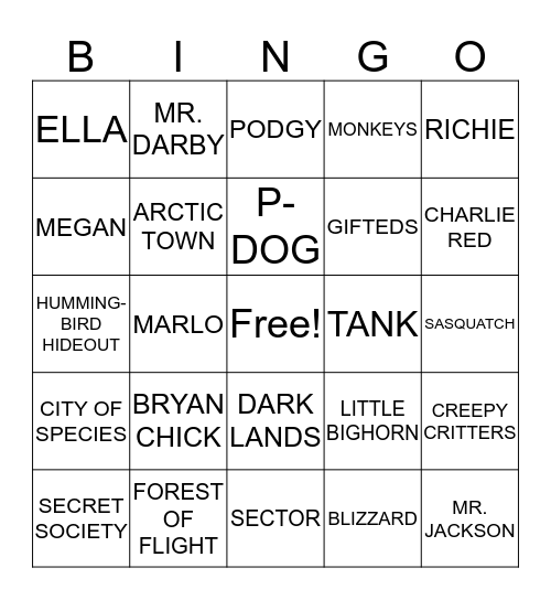 SECRET ZOO BINGO Card