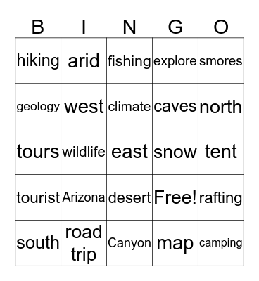 Grand Canyon  Bingo Card