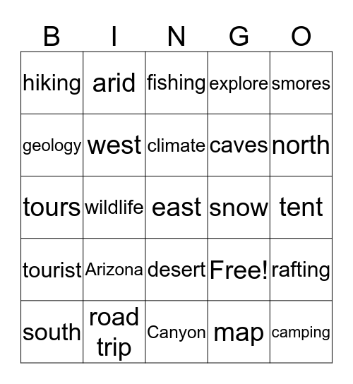 Grand Canyon  Bingo Card