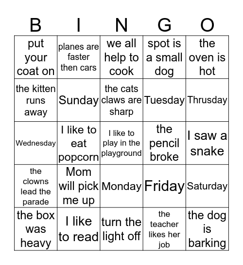 Untitled Bingo Card