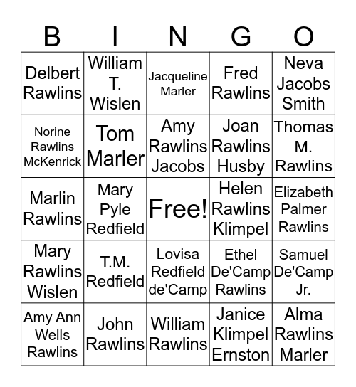 Altogether Rawlins Bingo Card