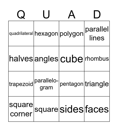 All about Shapes Bingo Card