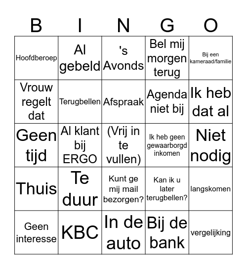 Bingo belsessie Bingo Card