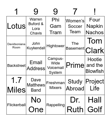 Class of 1997 Reunion BINGO Card
