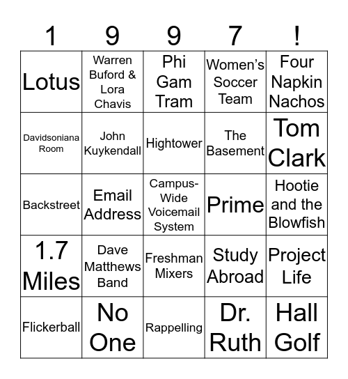 Class of 1997 Reunion BINGO Card