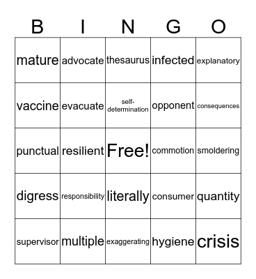 2016-17 Vocabulary Bingo Card