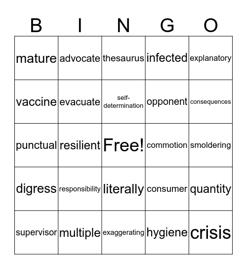 2016-17 Vocabulary Bingo Card