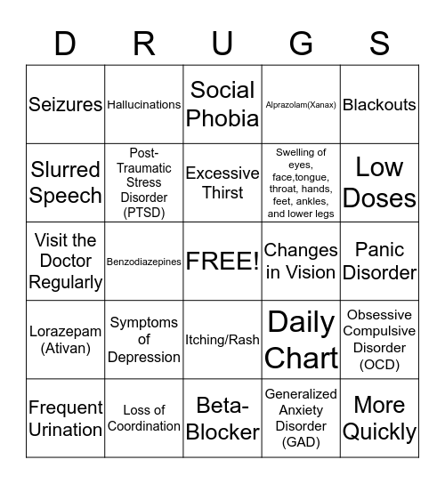 Medicine Management Bingo Card