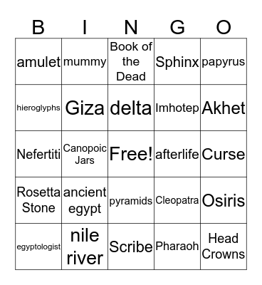Egypt Bingo Card