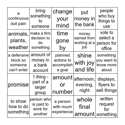 2016-17 Vocab Definitions-2 Bingo Card