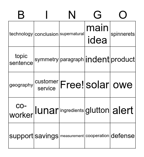 2016-2017 Vocabulary - 2 Bingo Card