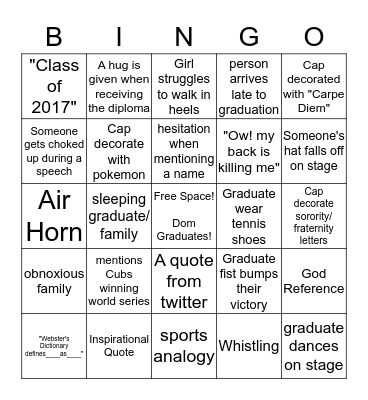 Congrats Dom!  Bingo Card