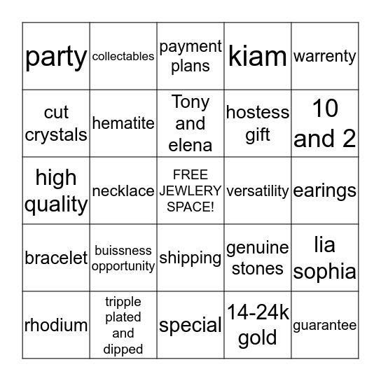 BLINGO Bingo Card