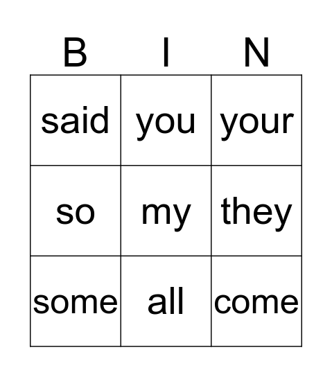 Tricky word bingo Card