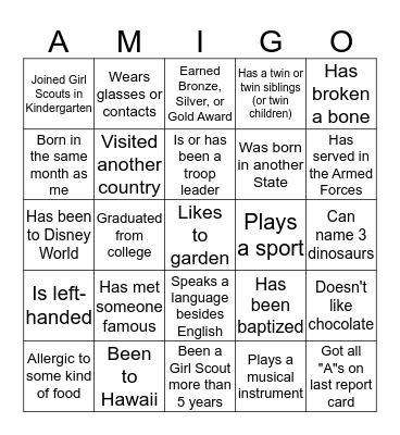 Icebreaker Bingo Card