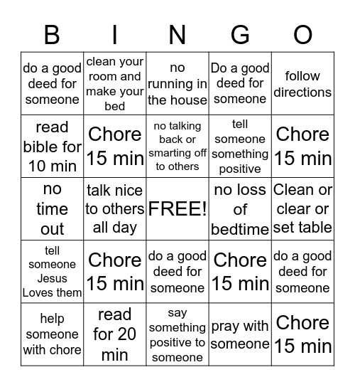 BEHAVIOR BINGO Card