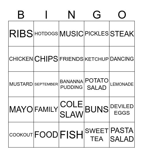 LABOR DAY COOKOUT Bingo Card