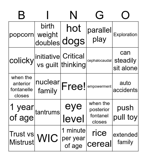 Exam 1 Review Bingo Card
