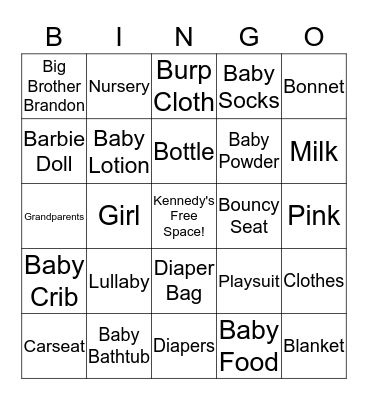 Ashley's Baby Shower Bingo Card