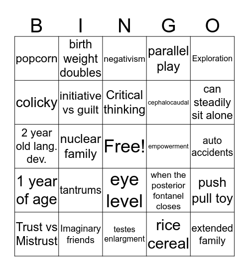 Exam 1 Review Bingo Card