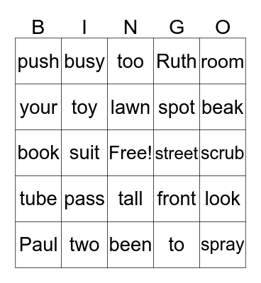 1st Grade Bingo Card