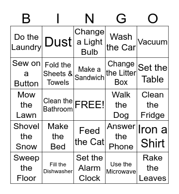 Independent Living Skills Bingo Card