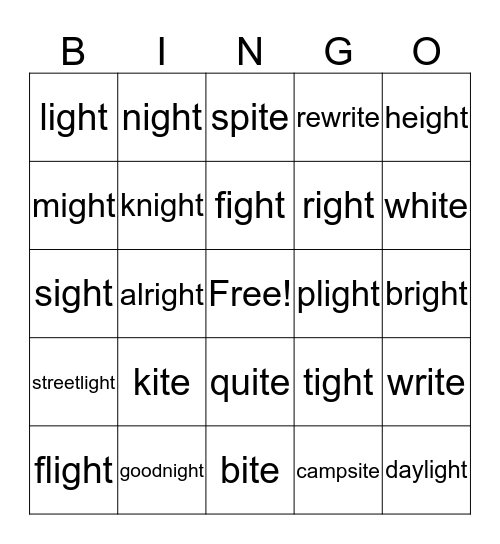 KITE NIGHT BINGO Card