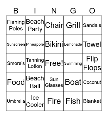 Summer Beach Fun! Bingo Card